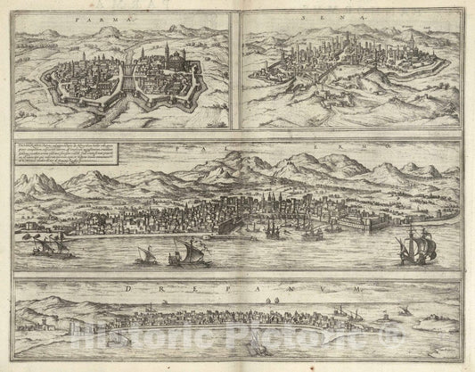 Historic Map : Parma (Italy), Vol I (48) Parma. Sena (Siena). Palermo. Drepanum (Trapani), 1575 Atlas , Vintage Wall Art