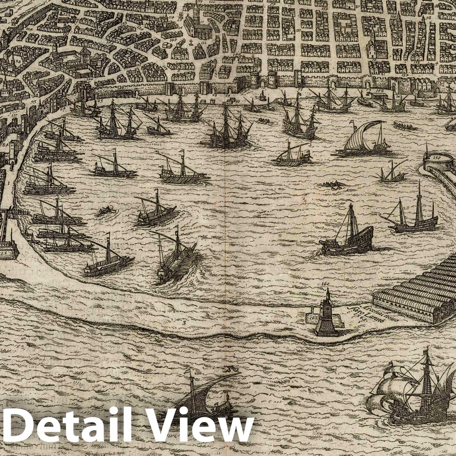 Messina, Sicily, Italy - River Map, 1575 - Historical Map Print
