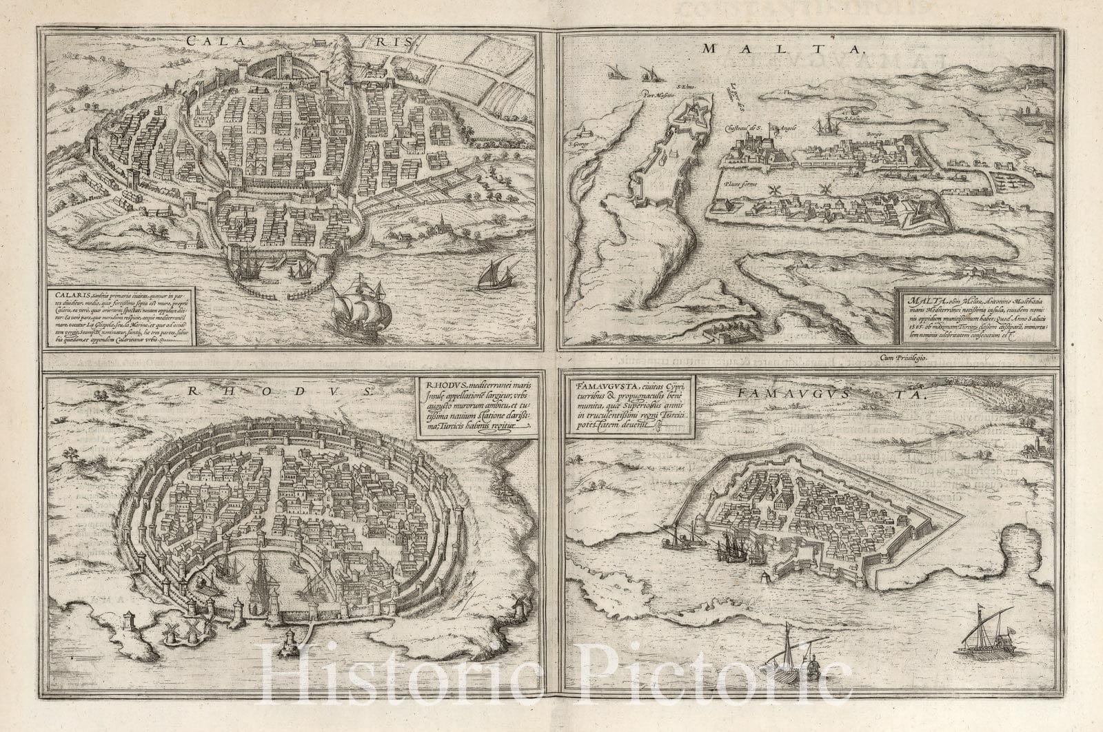 Historic Map : Cagliari (Sardinia, Italy), Vol I (50) Calaris (Cagliari). Malta (Valletta). Rhodus (Rodhos). Famaugus (Famagusta), 1575 Atlas , Vintage Wall Art