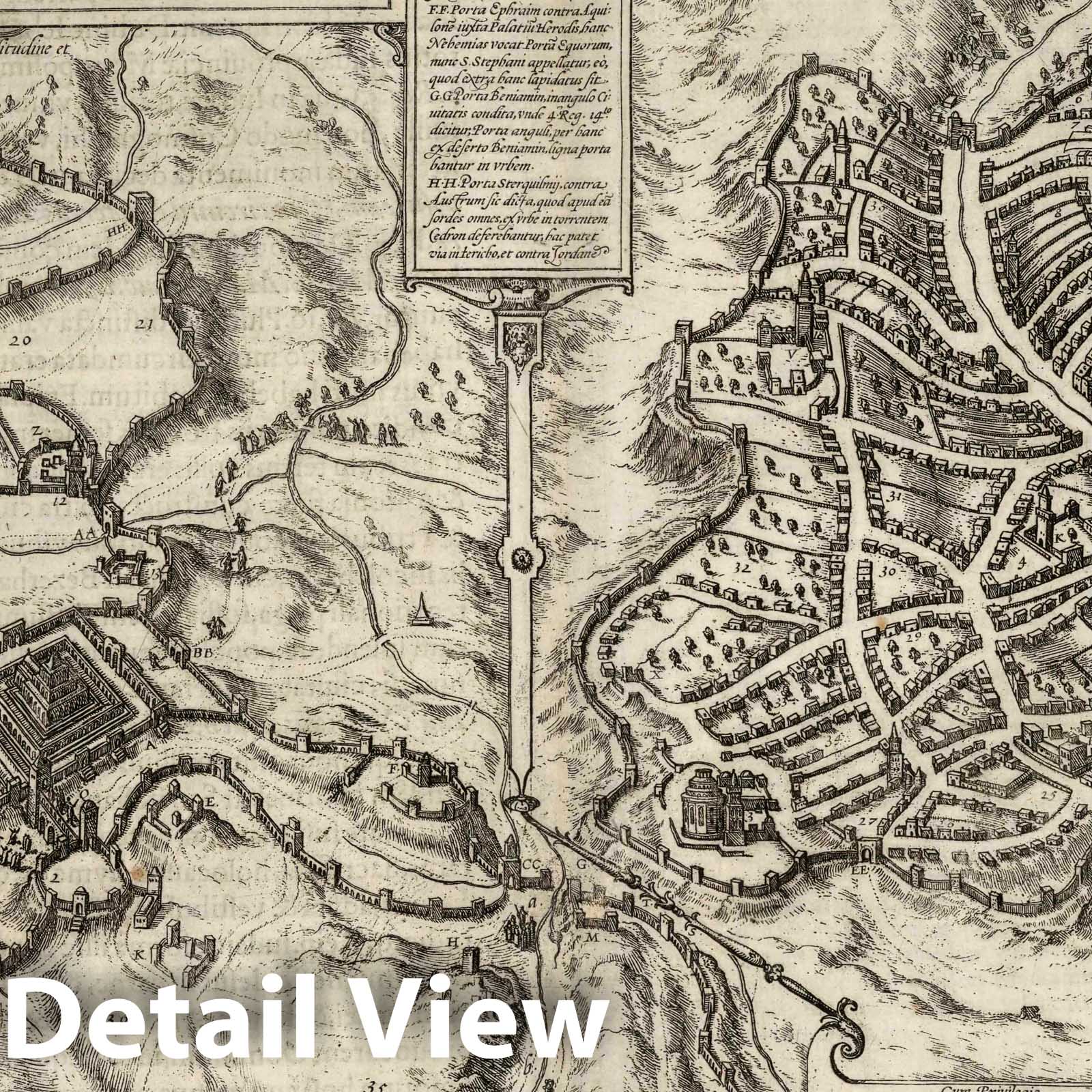 Jerusalem, Israel - River Map, 1575 - Historical Map Print