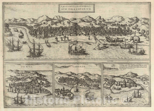 Historic Map : Vol I (54) Calechut (Calicut). Ormus (Hormuz). Canonor (Kannur). S. Georgii (Elmina), 1575 Atlas - Vintage Wall Art