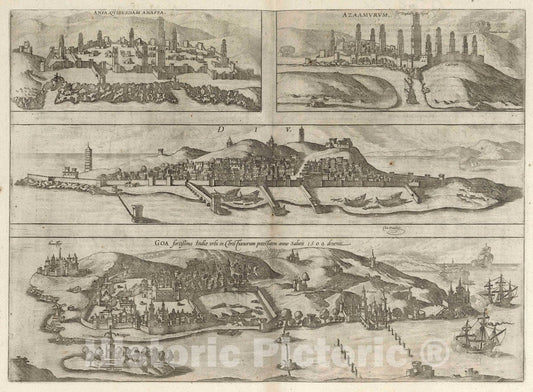 Historic Map : Casablanca (Morocco), Vol I (57) Anfa (Casablanca). Azaamurum (Azemmour). Div (Diu). Goa, 1575 Atlas , Vintage Wall Art