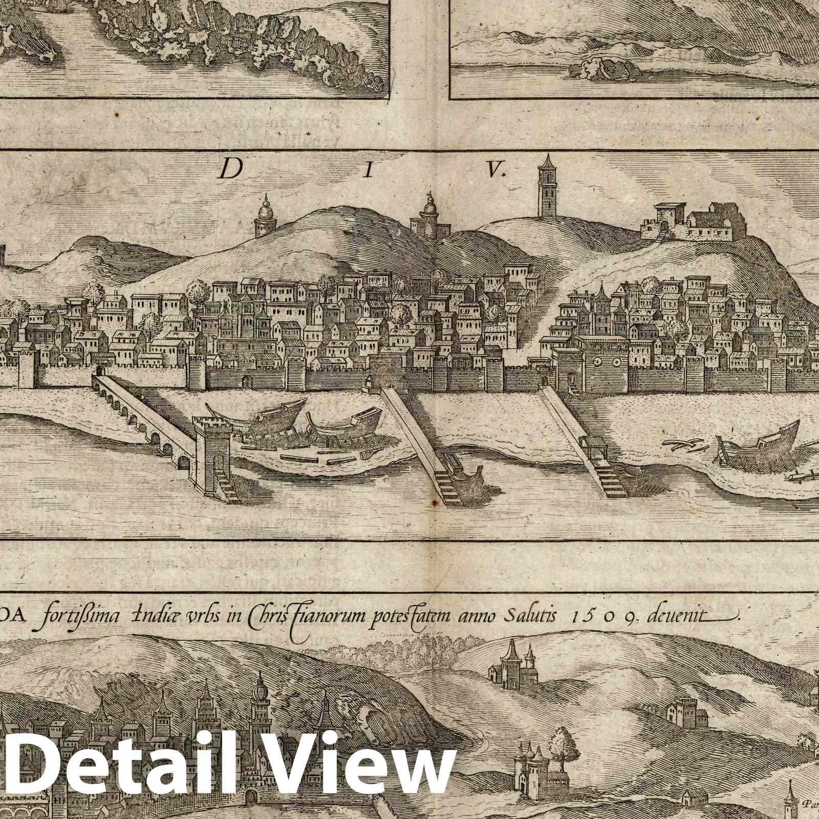 Casablanca, Azemmour, Diu, and Goa - River Map, 1575 - Historical Map Print