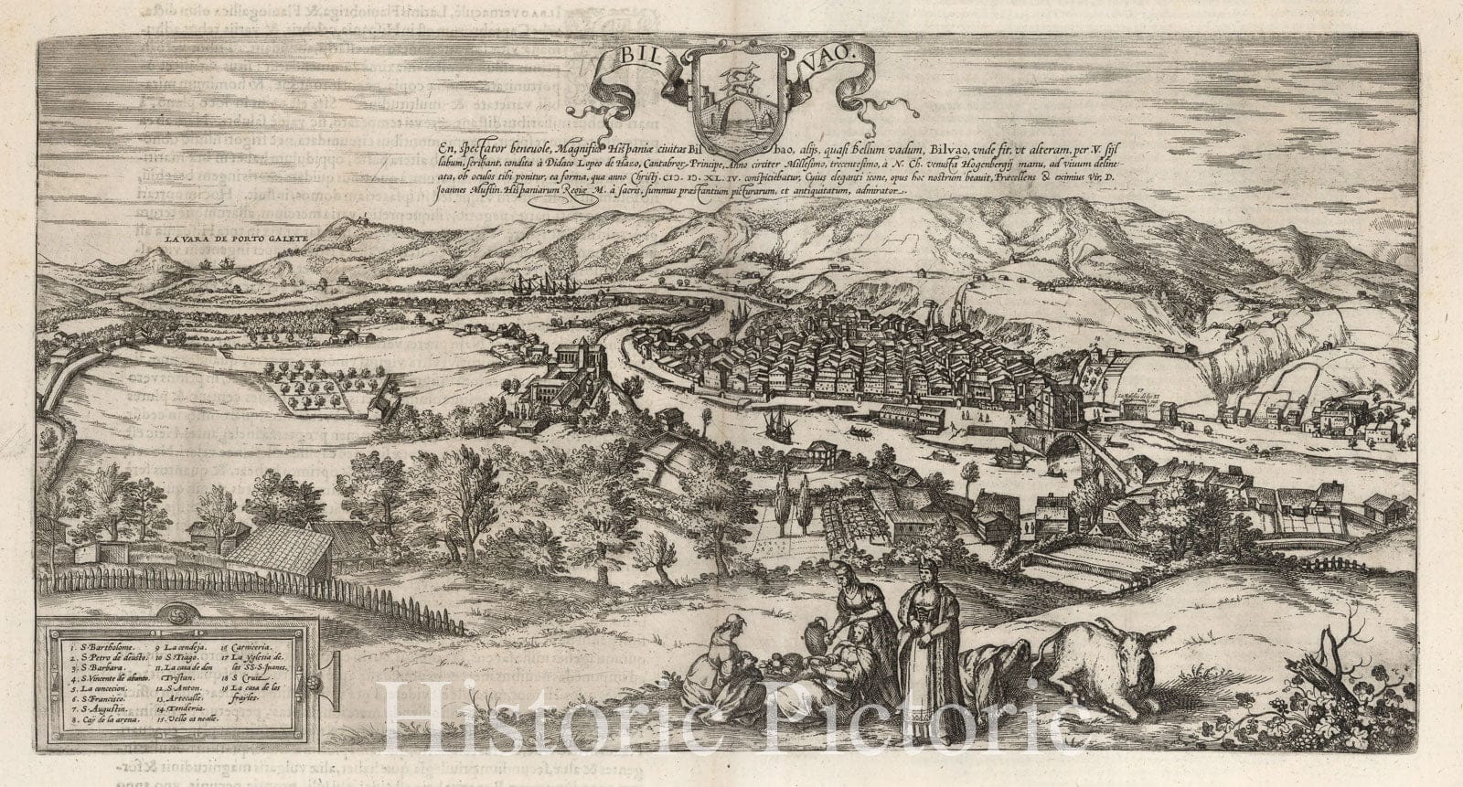 Bilbao, Spain - River Map, 1575 - Historical Map Print