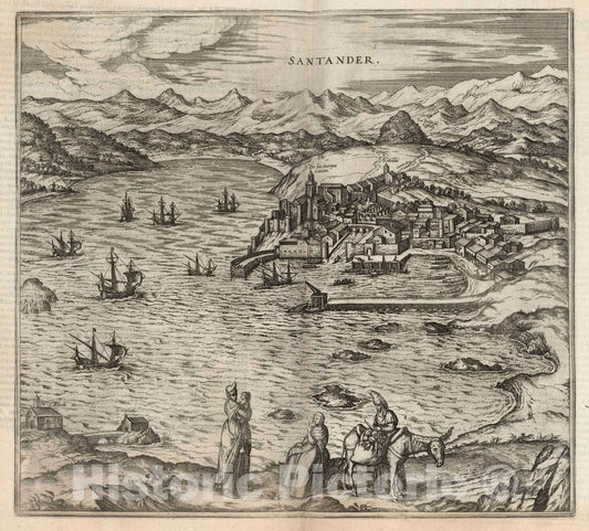 Historic Map : Santander , Spain, Civitates Orbis Terrarum. Vol II (9) Santander, 1575 Atlas , Vintage Wall Art