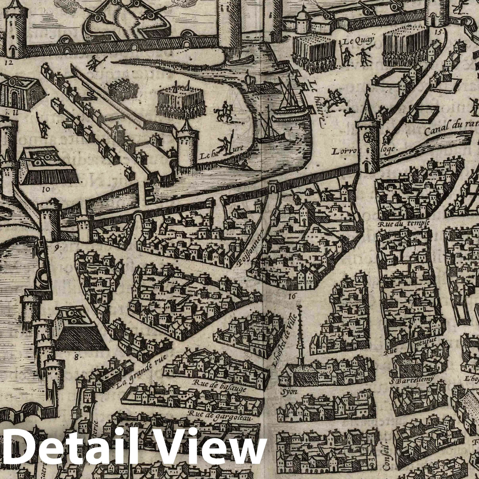 La Rochelle, France - River Map, 1575 - Historical Map Print
