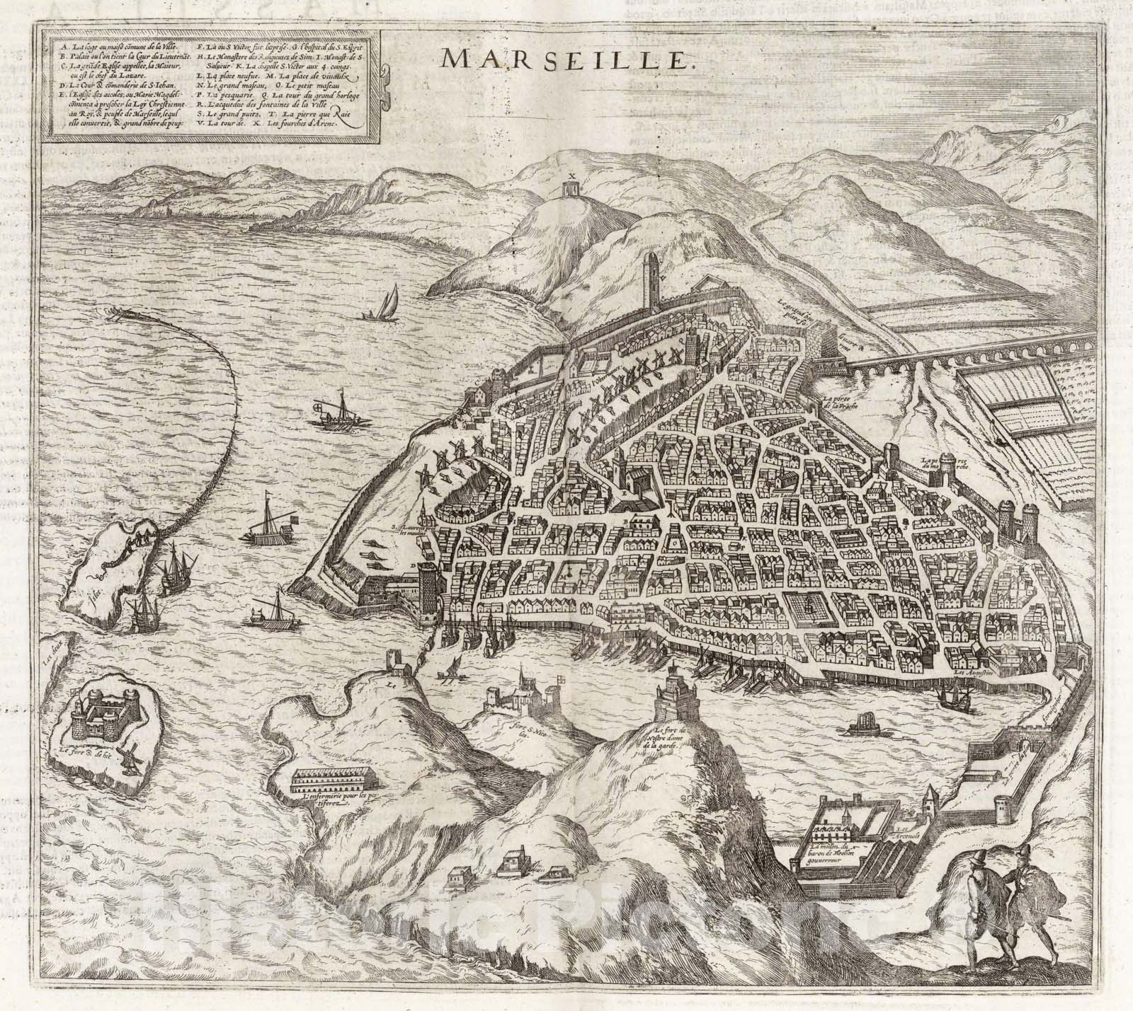 Historic Map : Marseille , France, Vol II (12) Marseille, 1575 Atlas , Vintage Wall Art