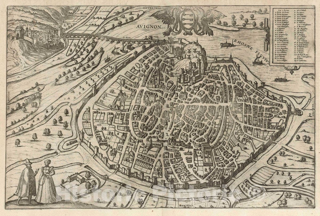 Historic Map : Avignon , France, Civitates Orbis Terrarum. Vol II (13) Avignon, 1575 Atlas , Vintage Wall Art