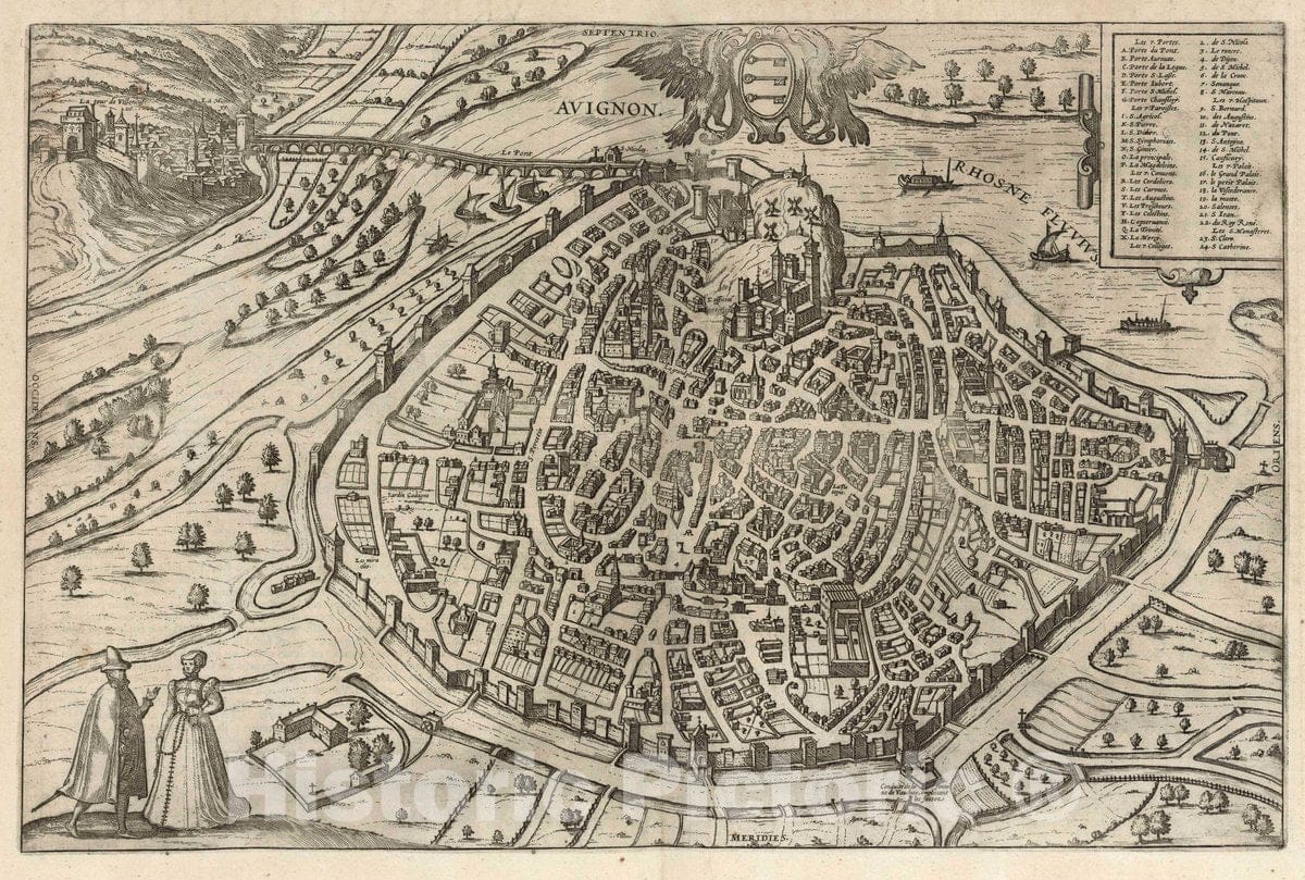 Historic Map : Avignon , France, Civitates Orbis Terrarum. Vol II (13) Avignon, 1575 Atlas , Vintage Wall Art
