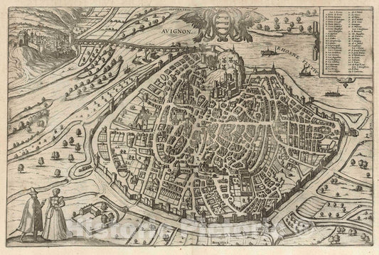 Historic Map : Avignon , France, Civitates Orbis Terrarum. Vol II (13) Avignon, 1575 Atlas , Vintage Wall Art