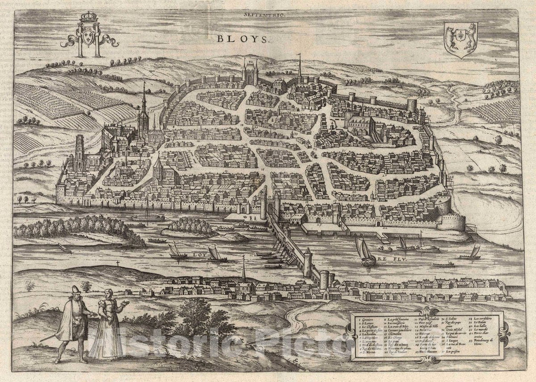 Historic Map : Blois , France, Vol II (14) Bloys (Blois), 1575 Atlas , Vintage Wall Art