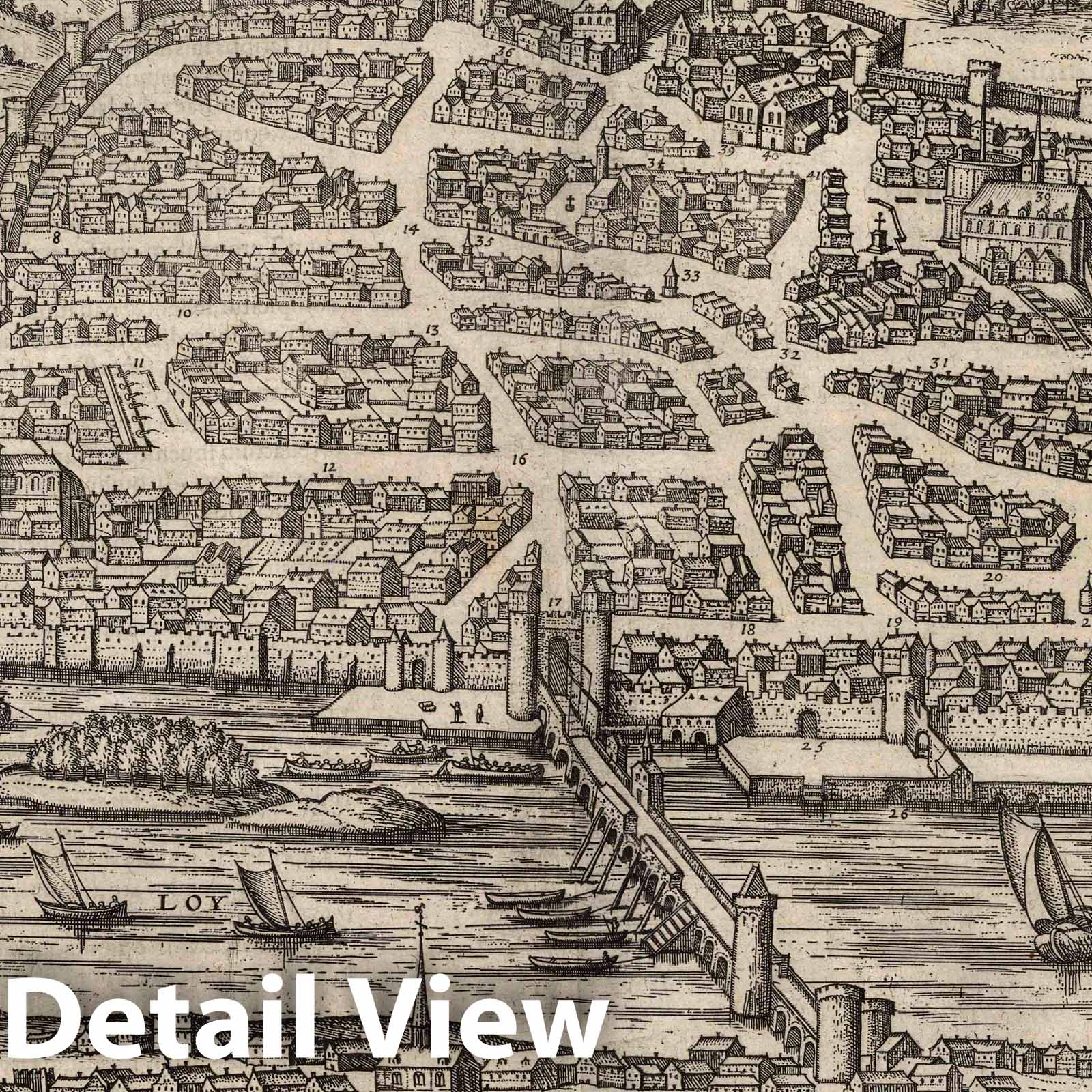Blois, France - River Map, 1575 - Historical Map Reproduction
