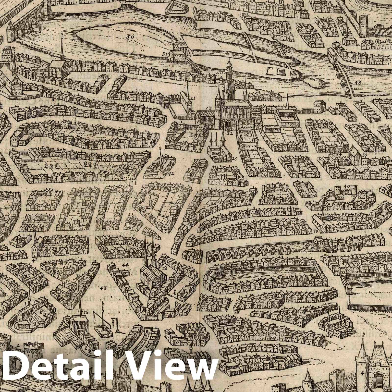 Metz, France - River Map, 1575 - Historical Map Print