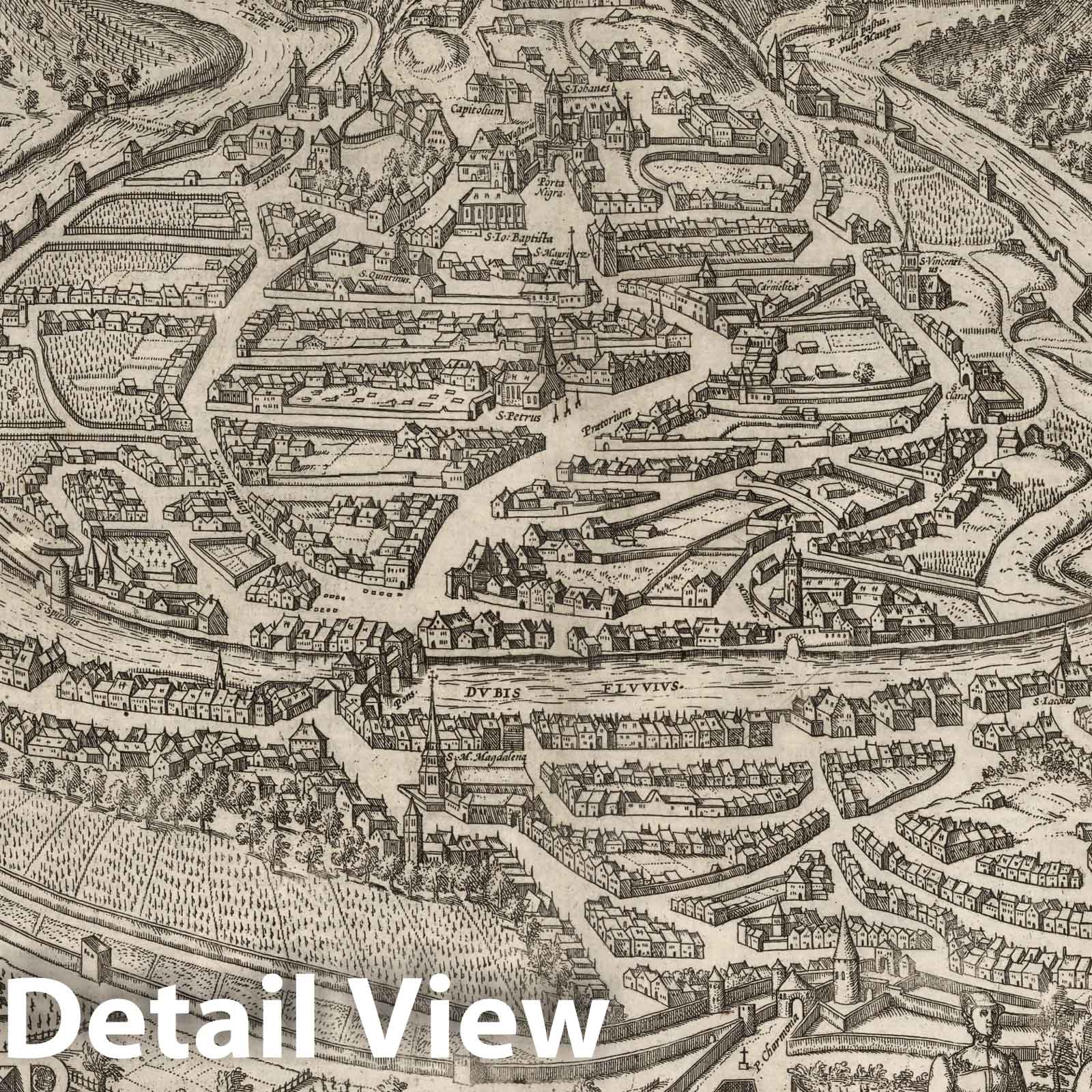 Besancon, France - River Map, 1575 - Historical Map Print