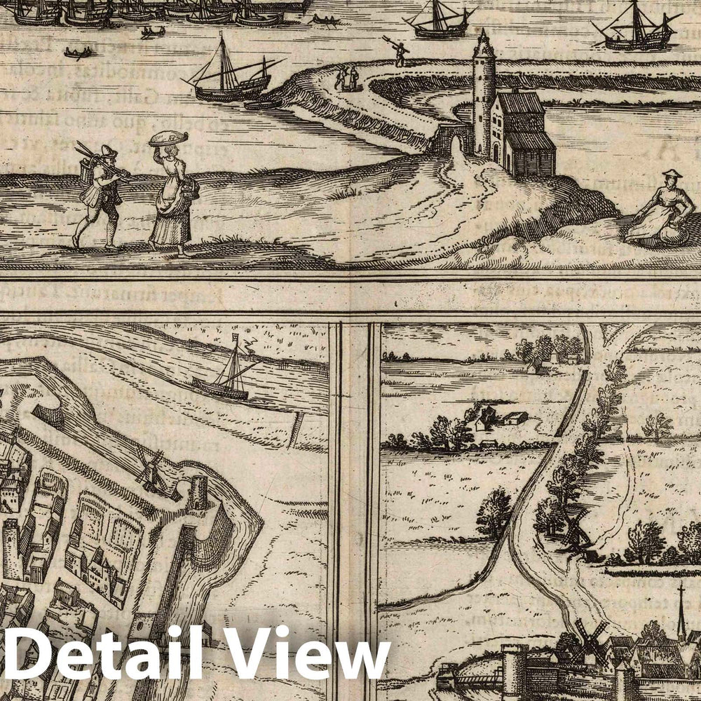 Historic Map : Dunkirk , France, 1575 Vol II (23) Duynkercke (Dunkirk). Grevelinge (Gravelines). Borborch (Bourbourg). , Vintage Wall Art