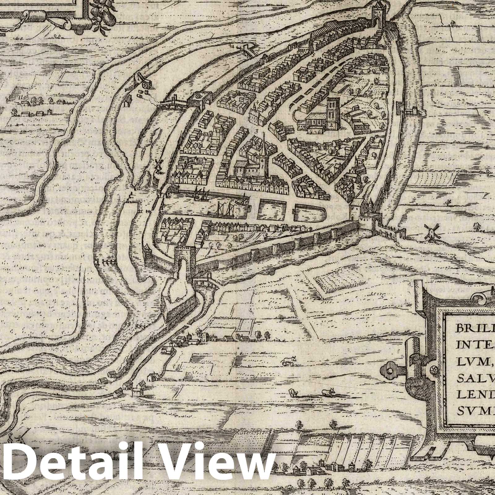 Brielle, Netherlands - River Map, 1575 - Historical Map Print