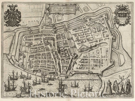 Emden, Germany - River Map, 1575 - Historical Map Reproduction