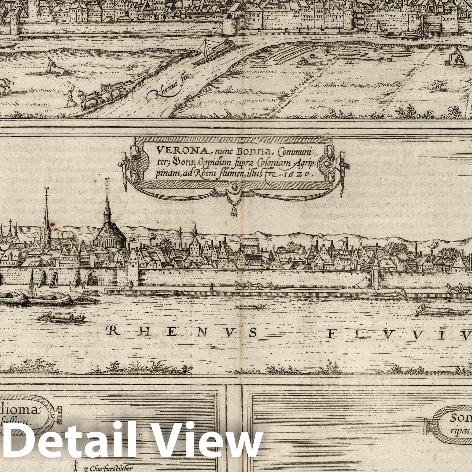 Neuss, Bonn, Bruhl, and Zons, Germany - River Map, 1620 - Historical Map Print