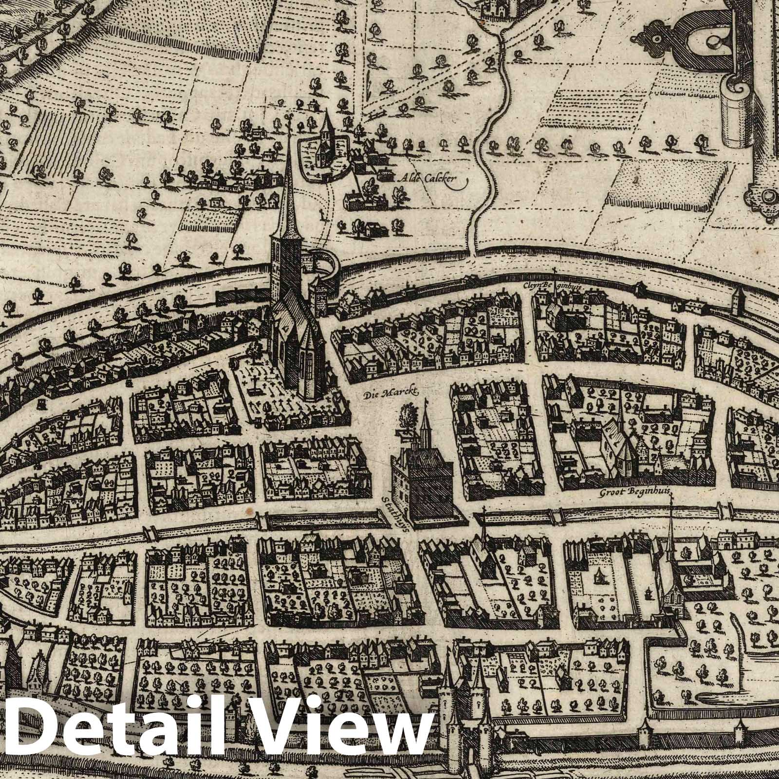 Kalkar, Germany - River Map, 1575 - Historical Map Print