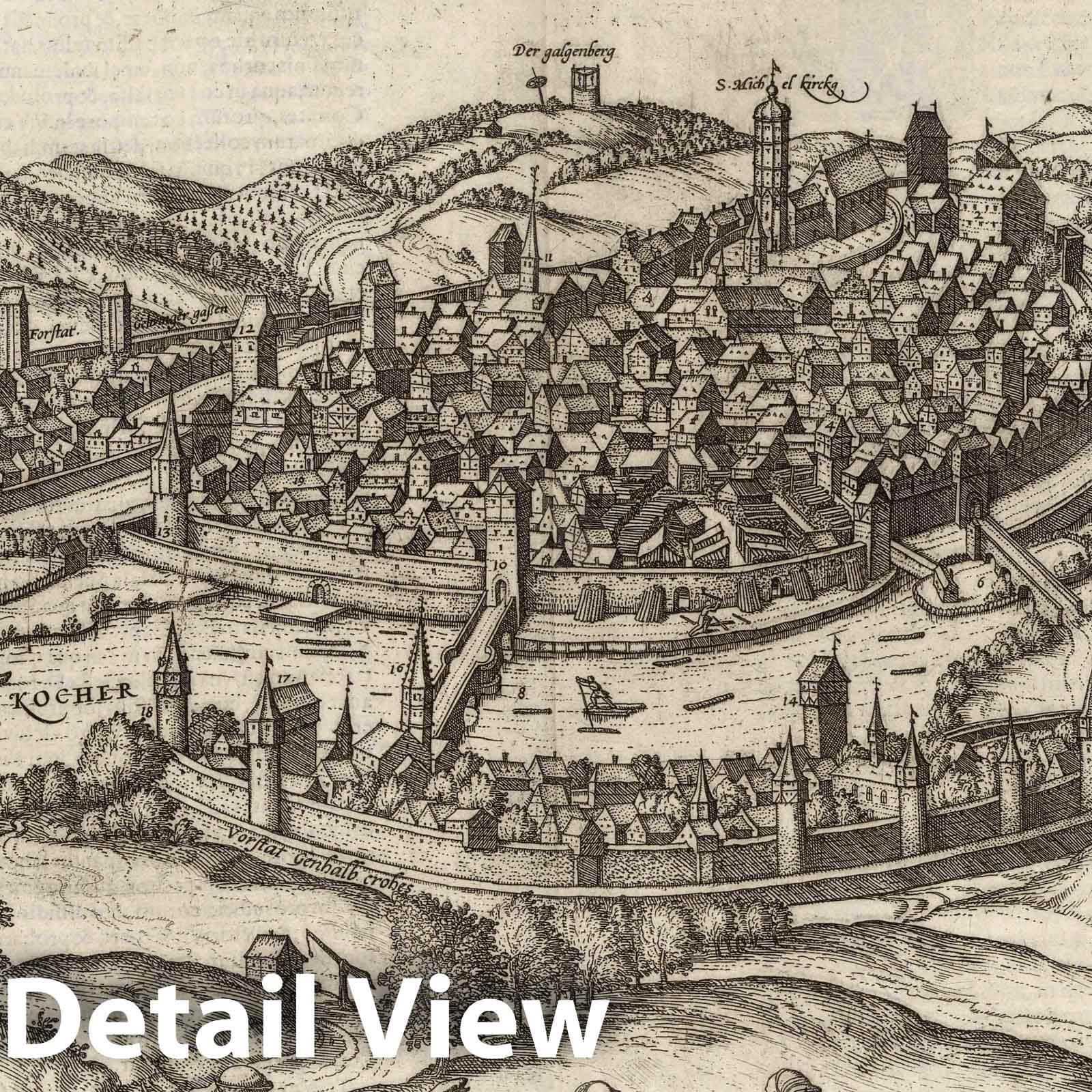 Schwabisch Hall, Germany - River Map, 1575 - Historical Map Print
