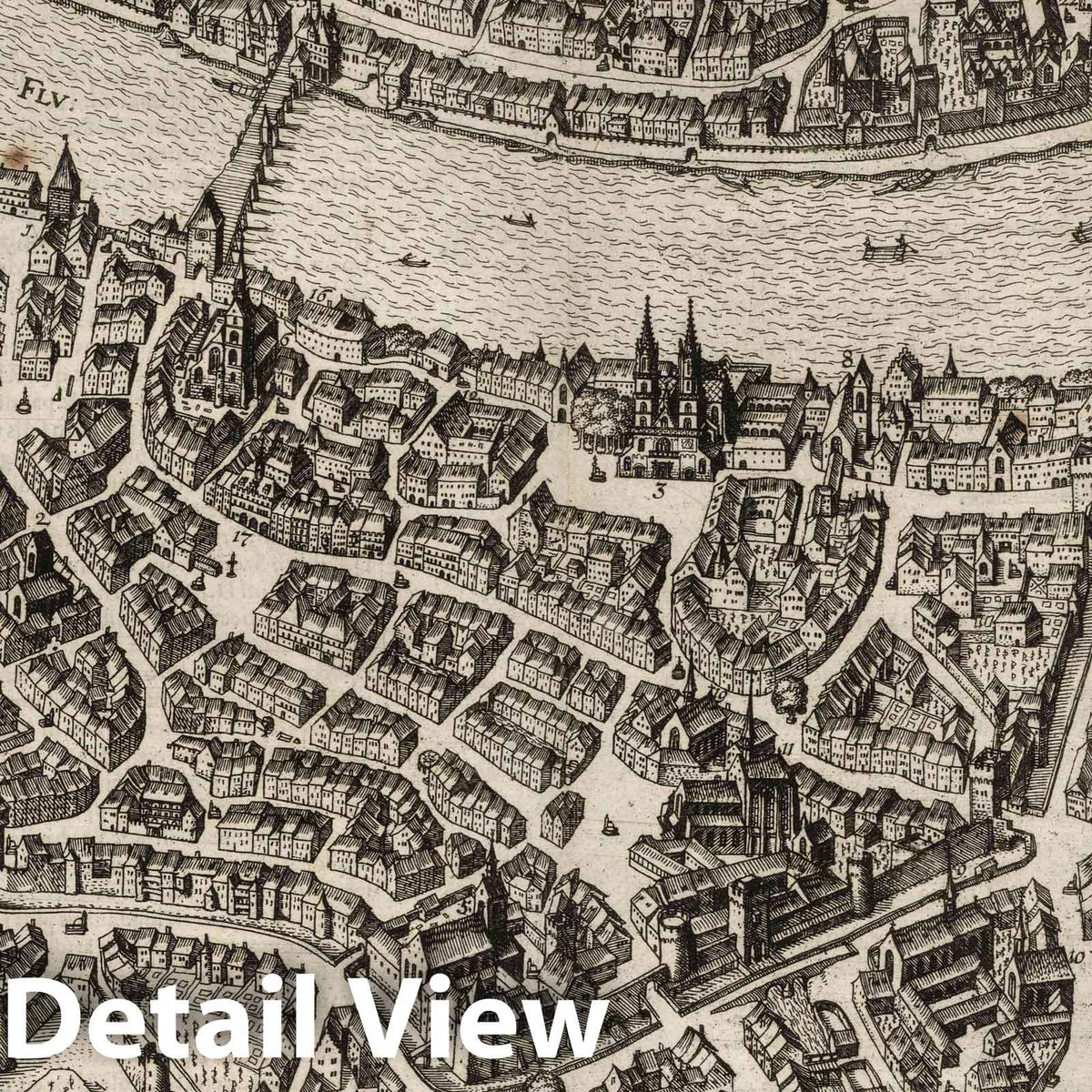 Basel, Switzerland - River Map, 1645 - Historical Map Print