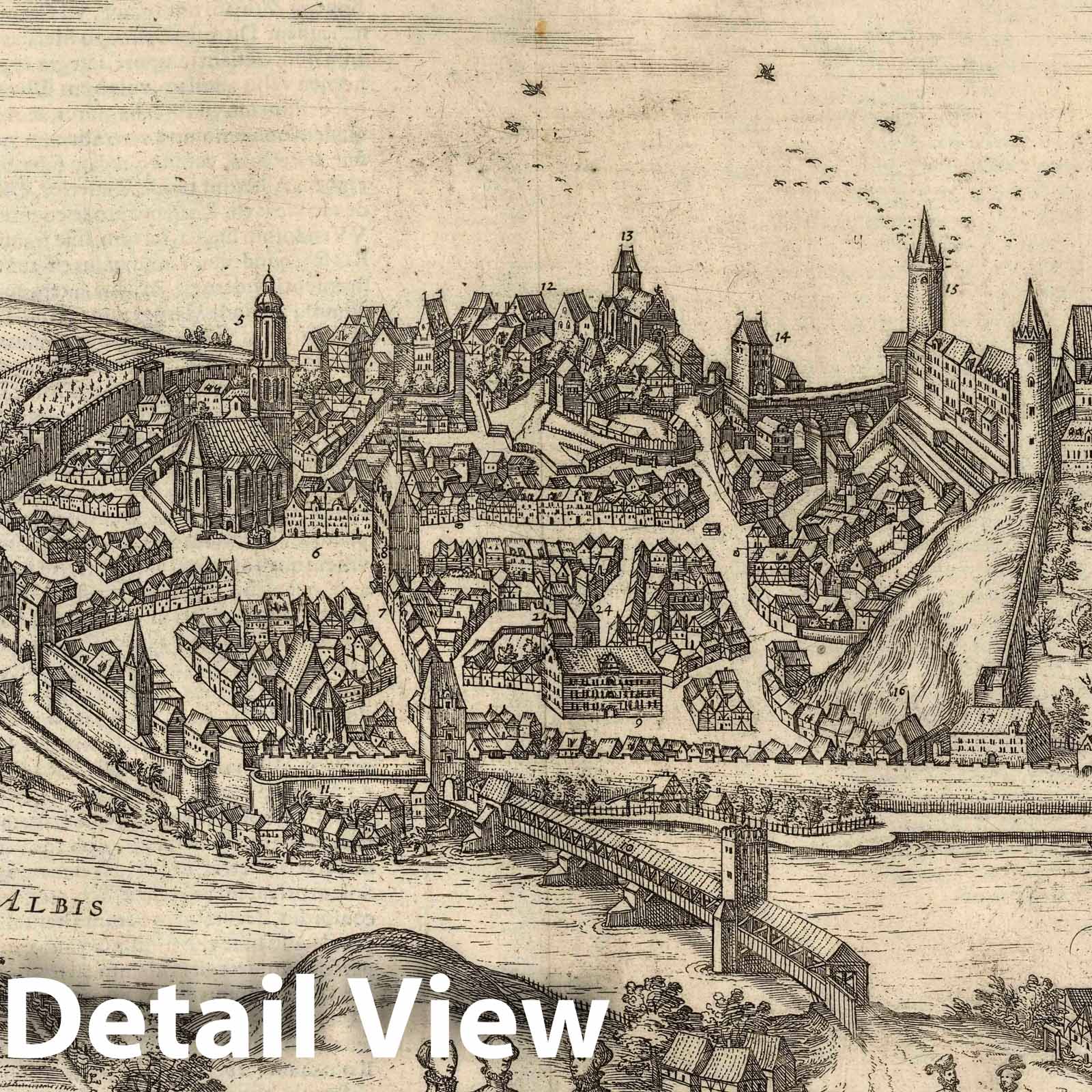 Meissen, Germany - River Map, 1575 - Historical Map Print