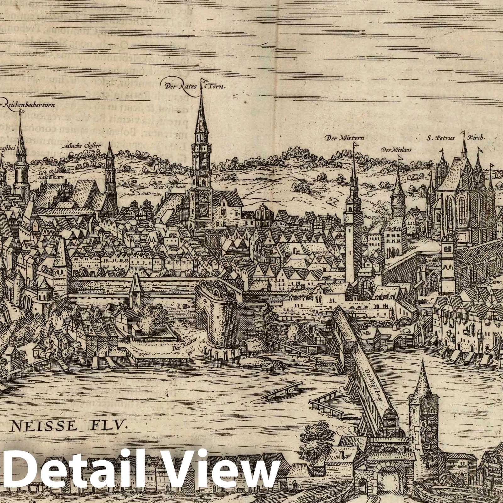 Gorlitz, Germany - River Map, 1575 - Historical Map Print