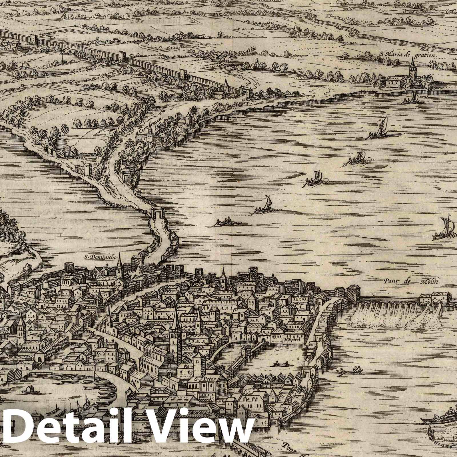 Mantua, Italy - River Map, 1575 - Historical Map Reproduction