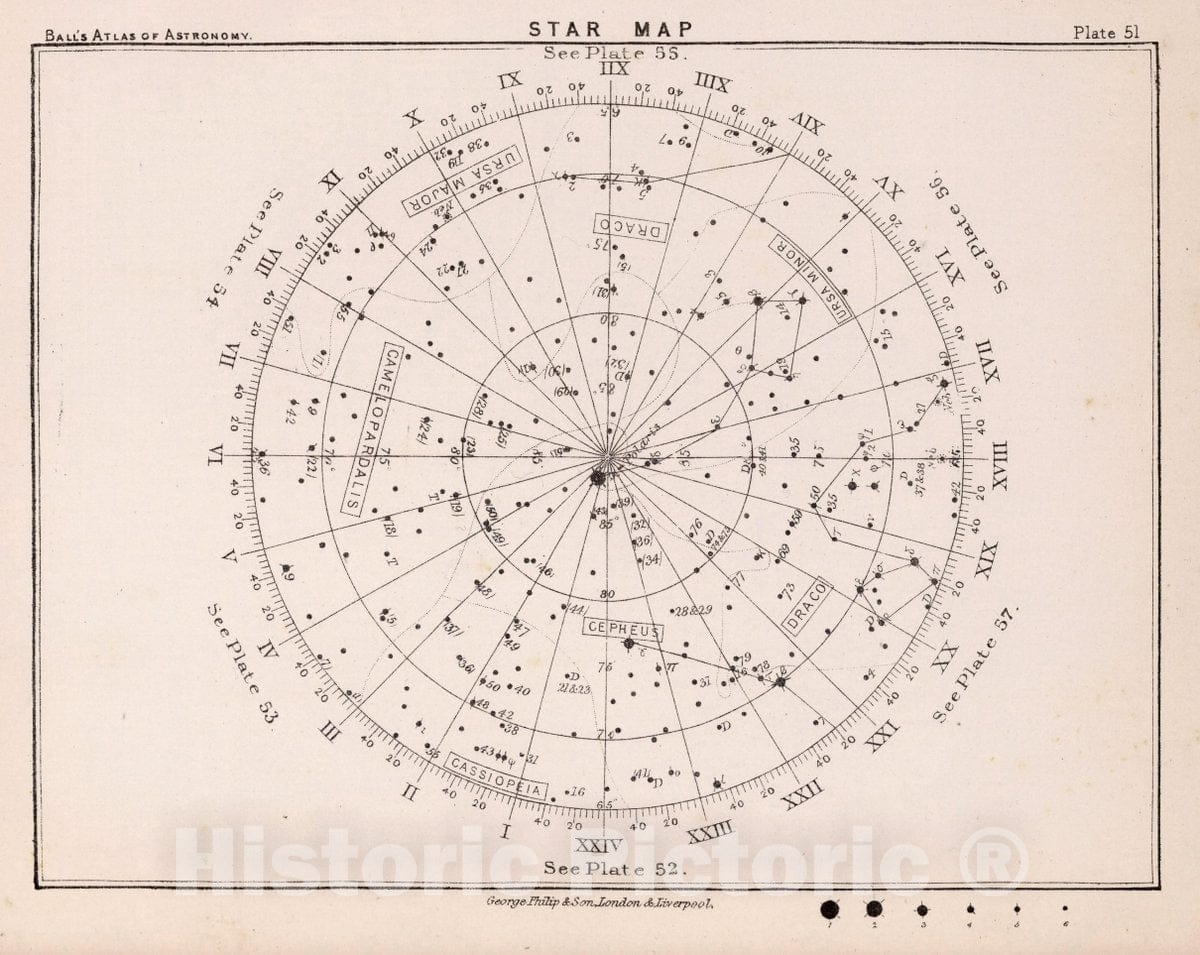 Historic Map : 51. Star Map. from an Atlas of Astronomy, 1892 Celestial Atlas - Vintage Wall Art