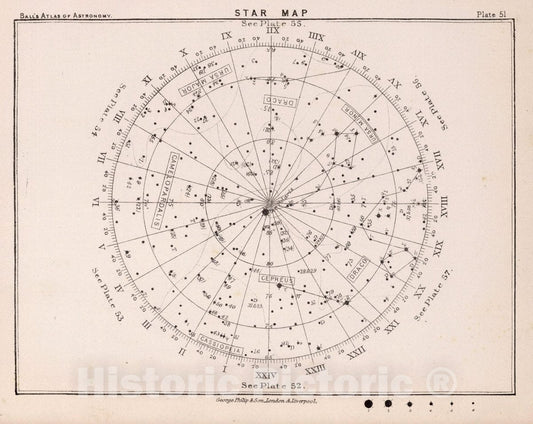 Historic Map : 51. Star Map. from an Atlas of Astronomy, 1892 Celestial Atlas - Vintage Wall Art