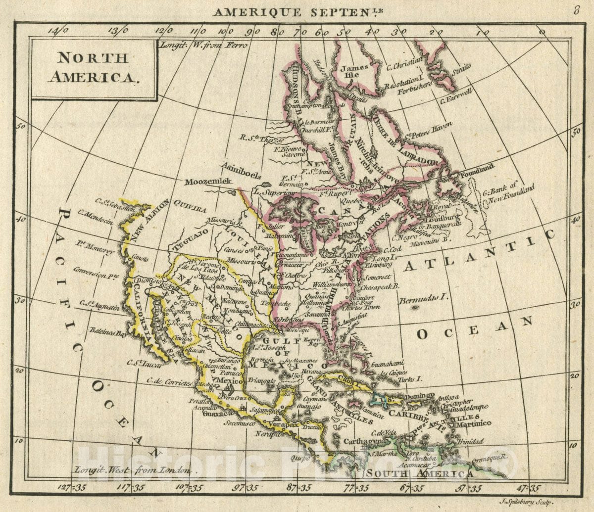 Historic Map : A New General and Universal Atlas Containing Forty Five Maps by Andrew Dury. Engraved by Mr. Kitchin & Others. North America, 1763 Atlas - Vintage Wall Art
