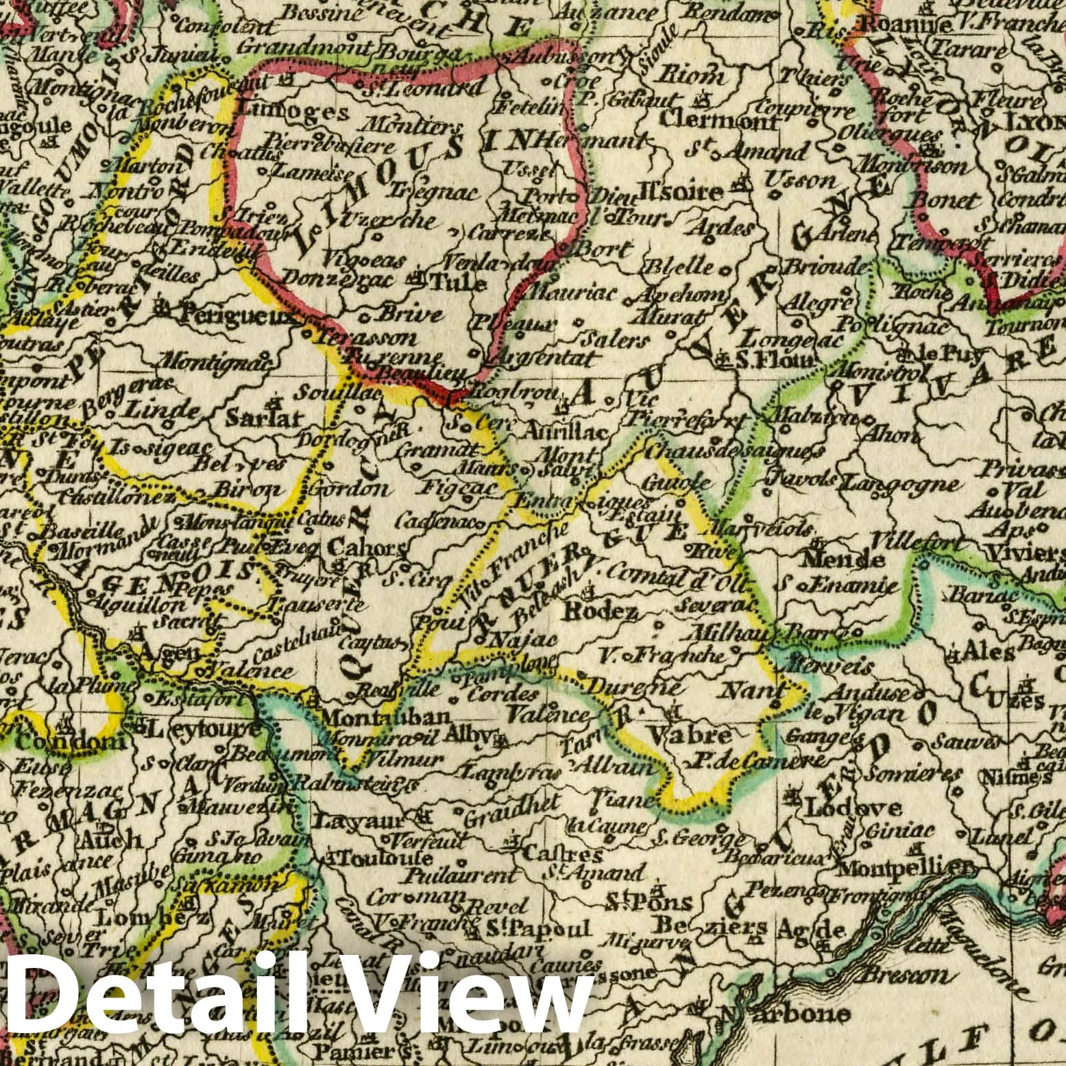 France (Southern Part), 1763 - Antique Map Reproduction