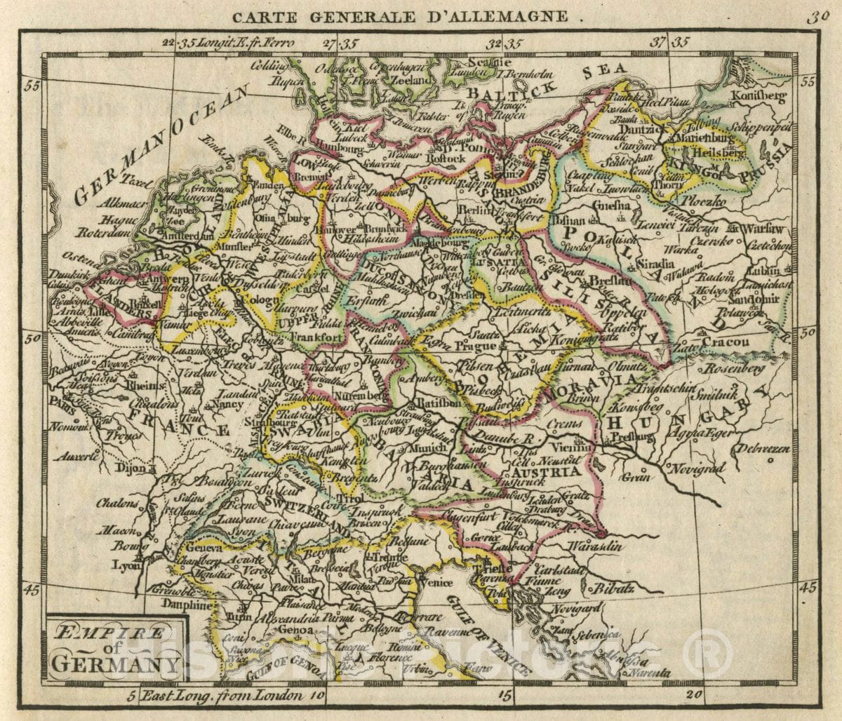 Historic Map : A New General and Universal Atlas Containing Forty Five Maps by Andrew Dury. Engraved by Mr. Kitchin & Others. Empire of Germany, 1763 AtlasVintage Wall Art