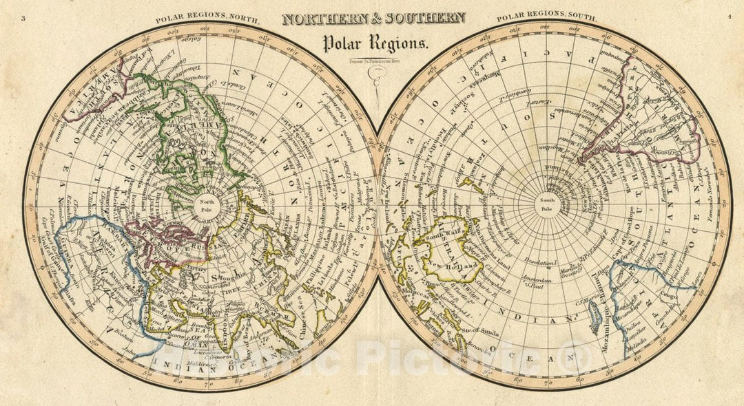 Historic Map : 1830 Northern & Southern Polar Regions. - Vintage Wall Art