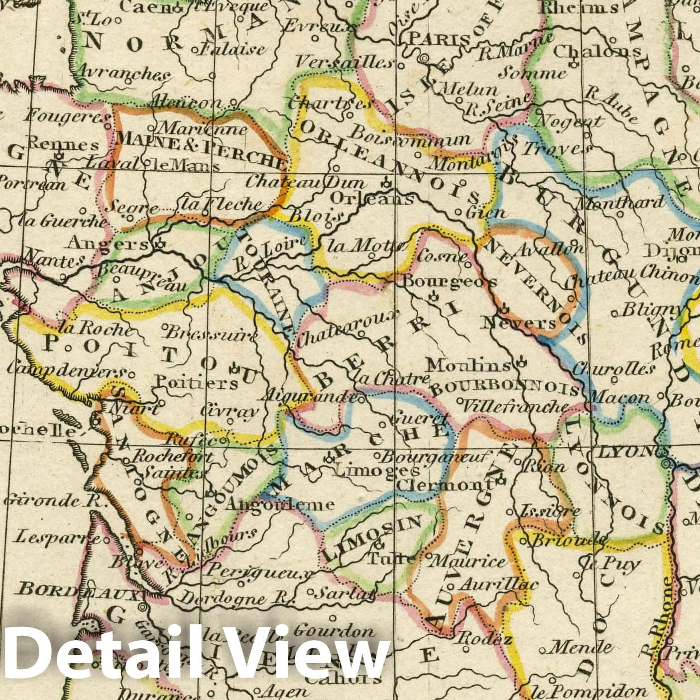 France in Provinces, 1830 - Historical Map Print from Fenner's Pocket Atlas