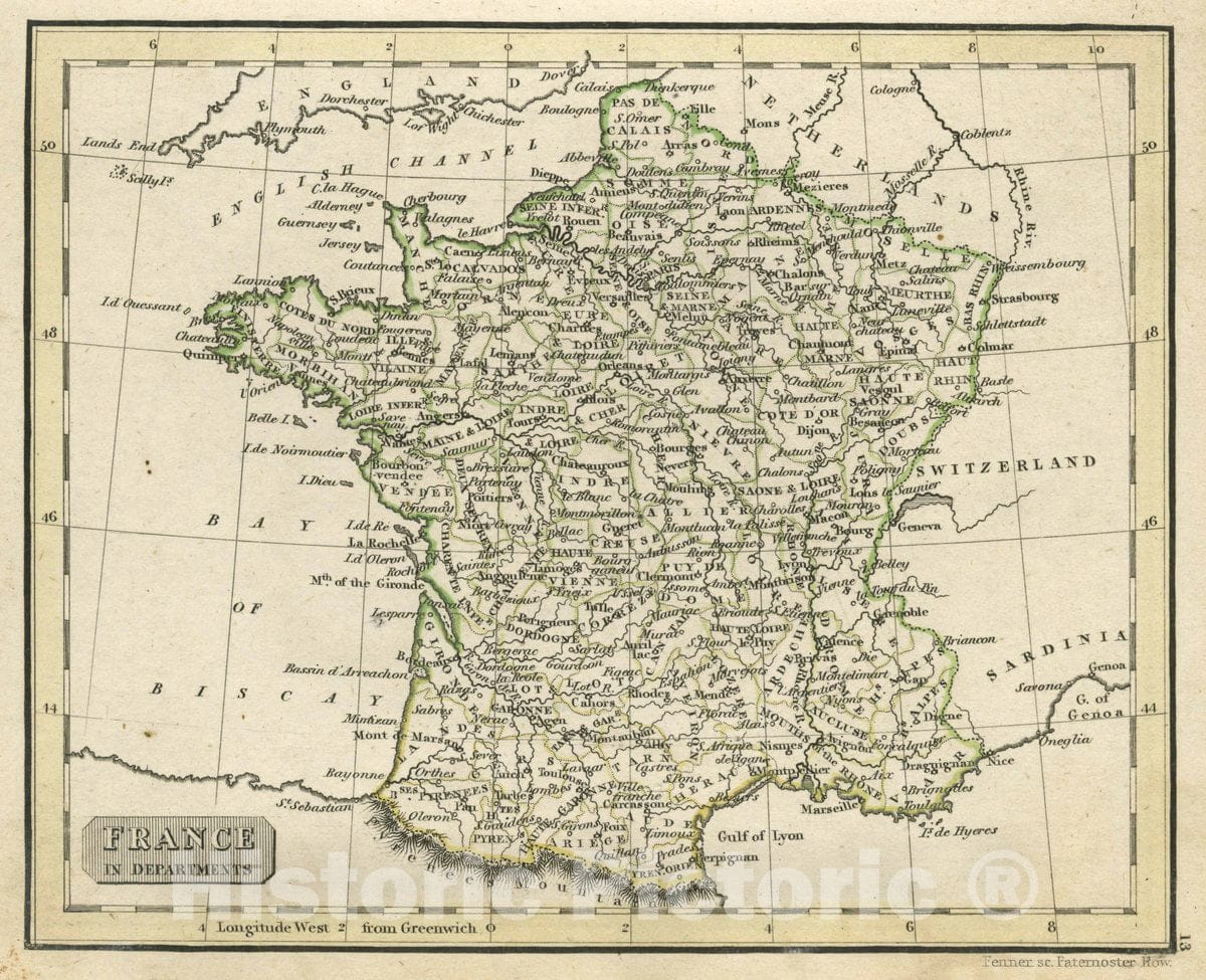 Historic Map : France in Departments, 1830 Atlas - Vintage Wall Art