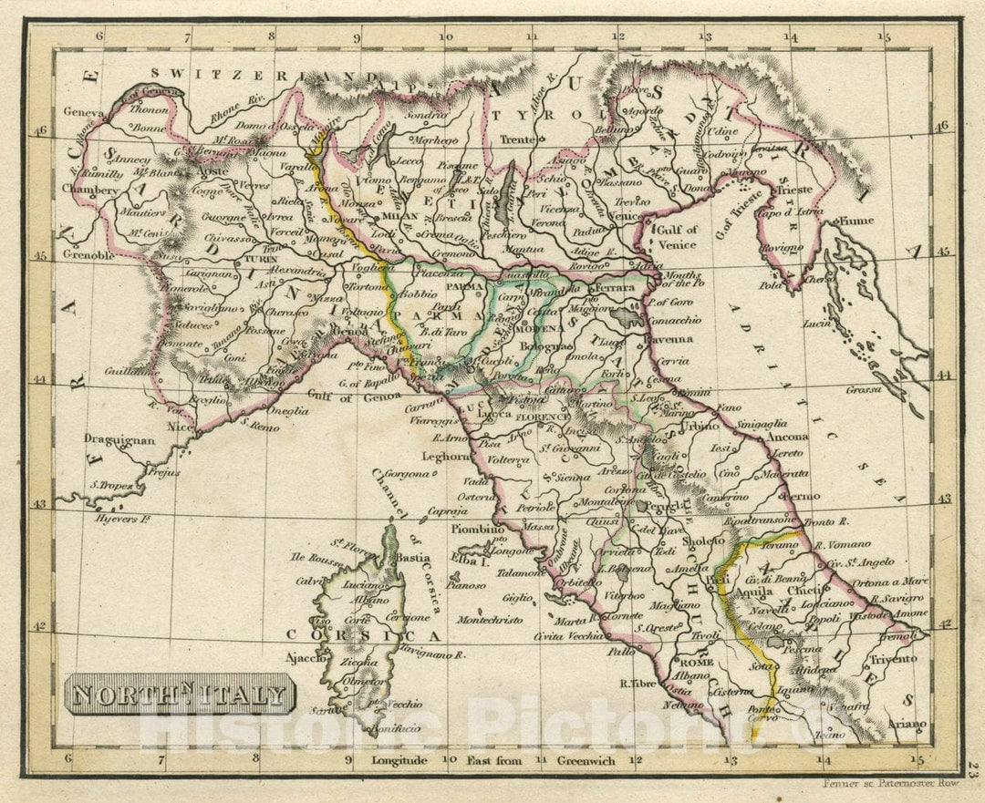 Historic Map : Northn. Italy, 1830 Atlas - Vintage Wall Art