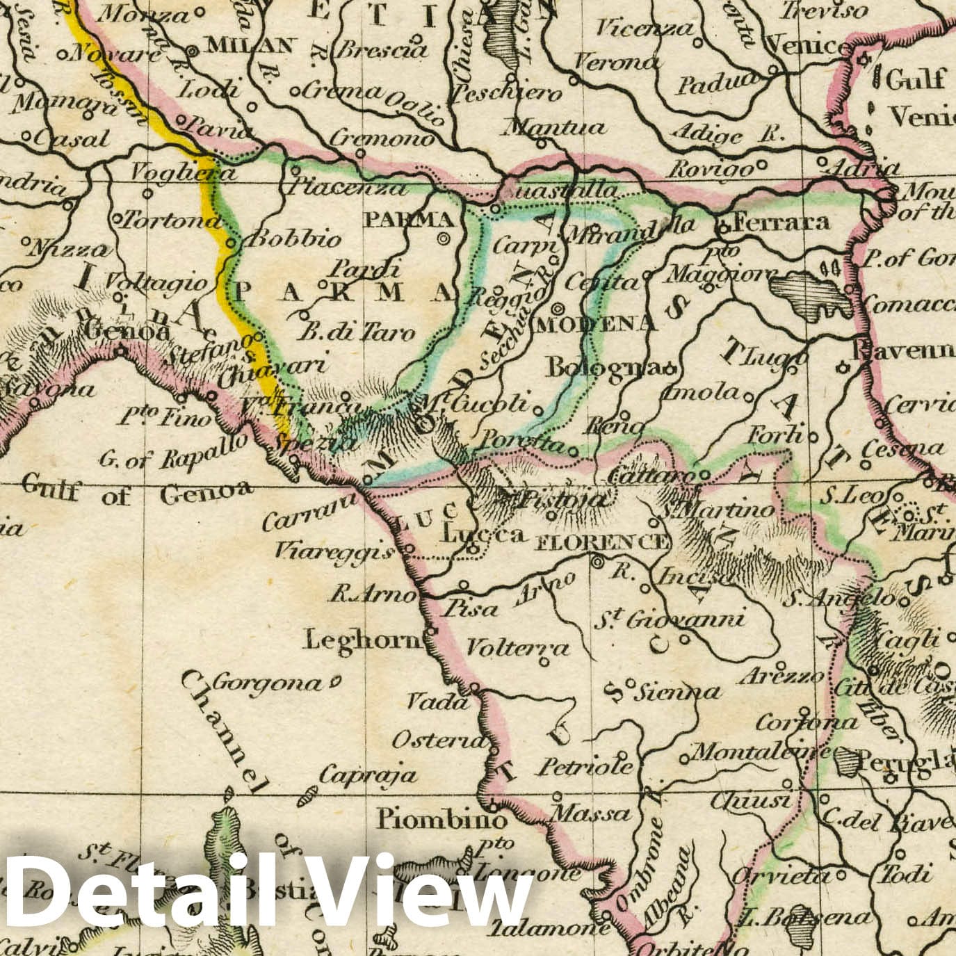 Northern Italy, 1830 - Historical Map Print from Fenner's Pocket Atlas
