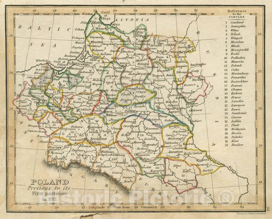 Historic Map : Poland Previous to its First partition in 1772, 1830 Atlas - Vintage Wall Art