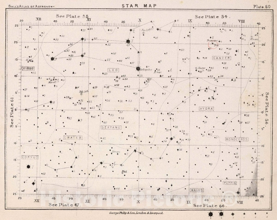 Historic Map : 60. Star Map. from an Atlas of Astronomy, 1892 Celestial Atlas - Vintage Wall Art