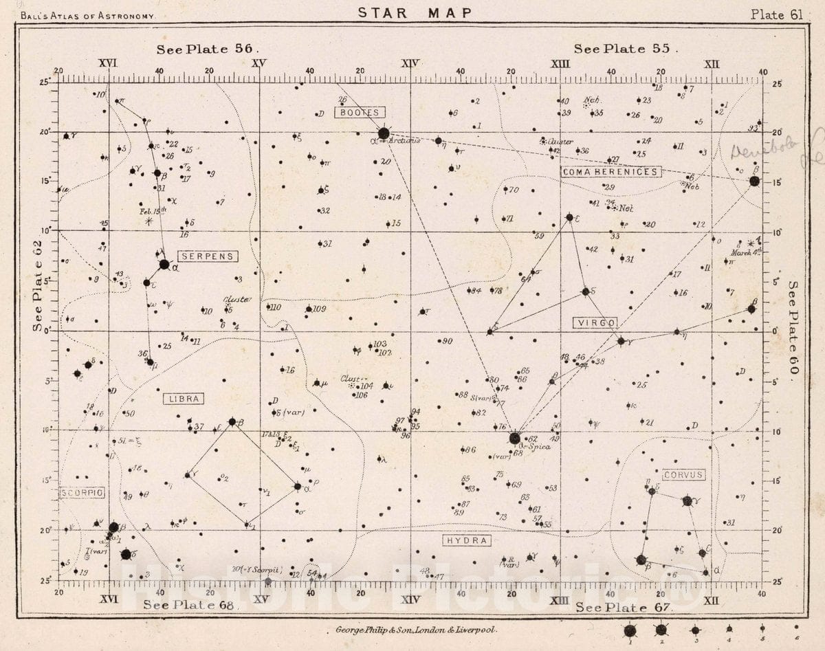 Historic Map : 61. Star Map. from an Atlas of Astronomy, 1892 Celestial Atlas - Vintage Wall Art