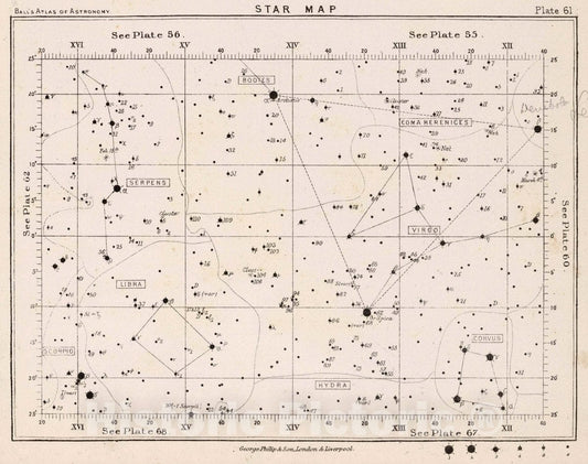 Historic Map : 61. Star Map. from an Atlas of Astronomy, 1892 Celestial Atlas - Vintage Wall Art