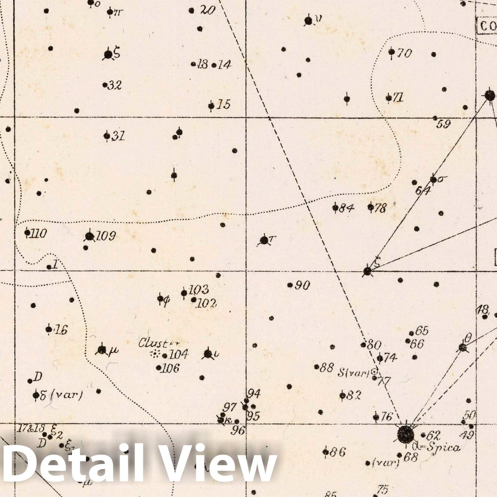Star Map - Plate No. 61 - Celestial Chart, 1892 - Historical Map Print