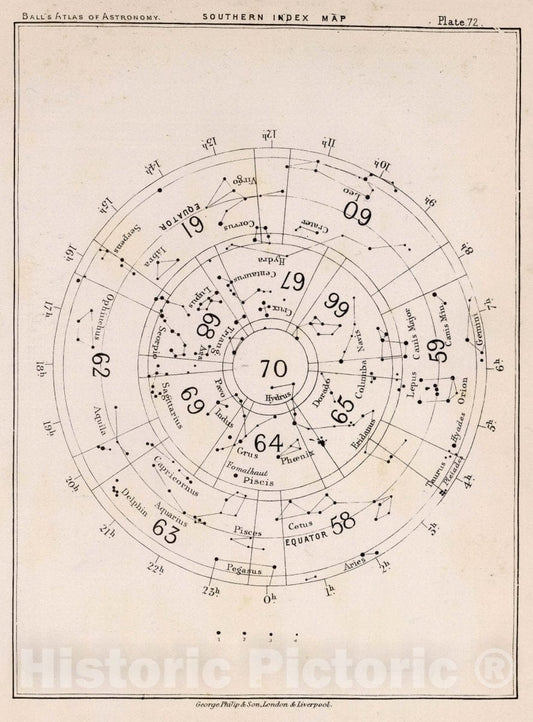Historic Map : 72. Southern Index Map, 1892 Celestial Atlas - Vintage Wall Art