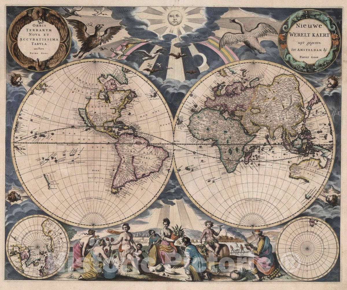 Historic Map : Nieuwe Werelt Kaert, 1667 Chart - Vintage Wall Art