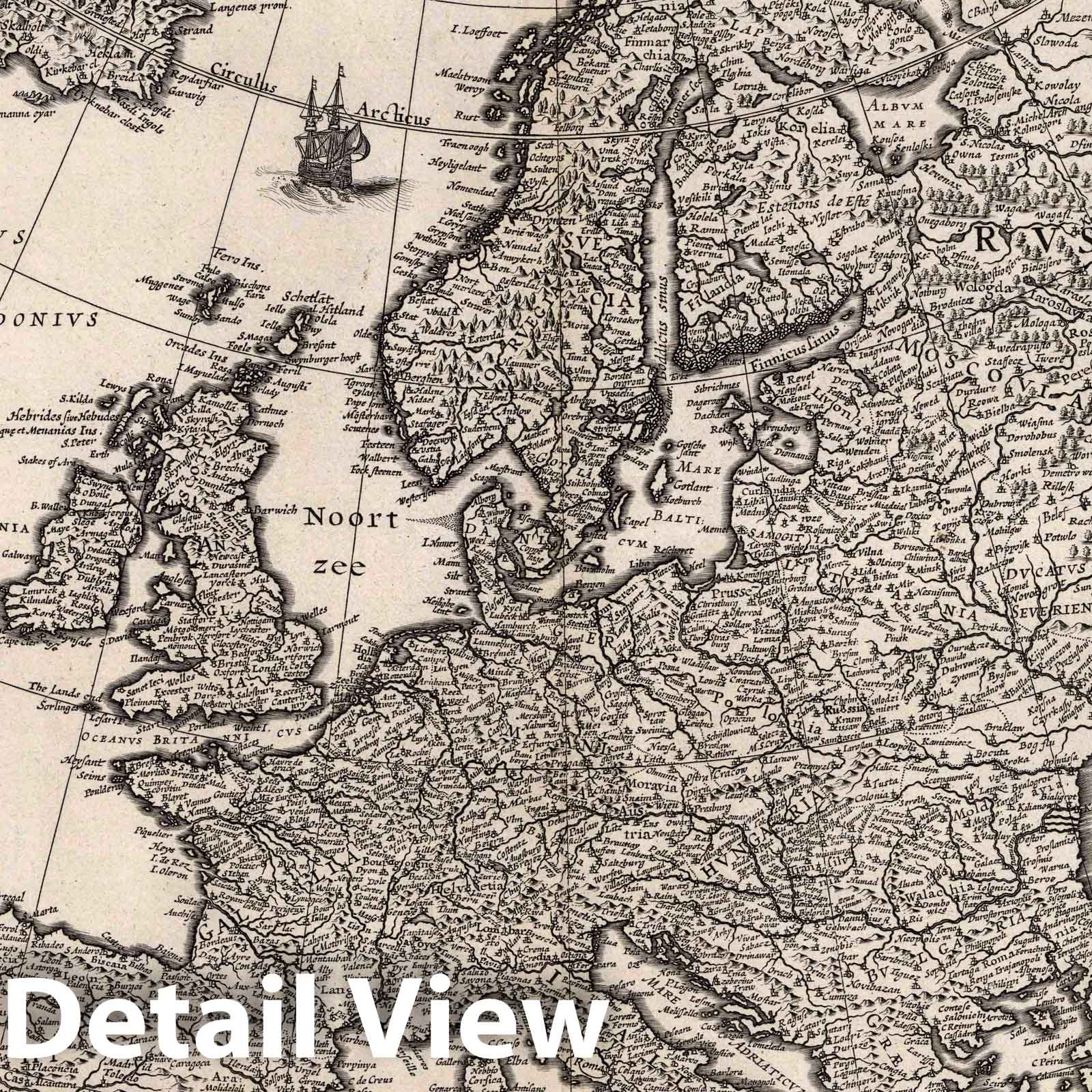 Europe 1630 - Historical Map Print from Blaeu's Atlantis Appendix