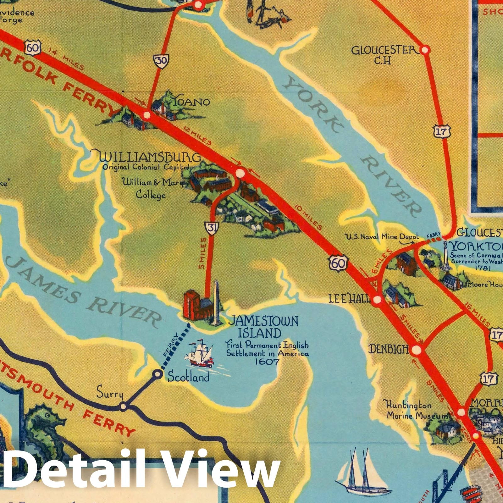 Norfolk and Virginia Seashore - Pictorial Map, 1935