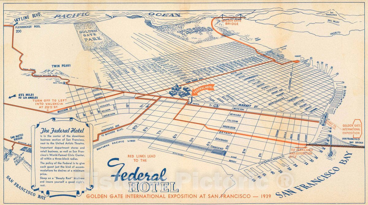 Historic Map : 1939 Separate Map - Federal Hotel : Golden Gate International Exposition at San Francisco - 1939 - Vintage Wall Art