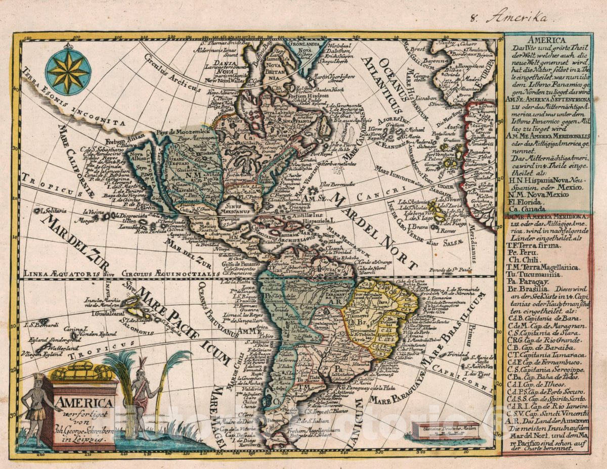 Historic Map : America : verfertiget von Joh. George Schreibern in Leipzig. Atlas selectus von allen Konigreichen und Landern der Welt, 1740 Atlas - Vintage Wall Art