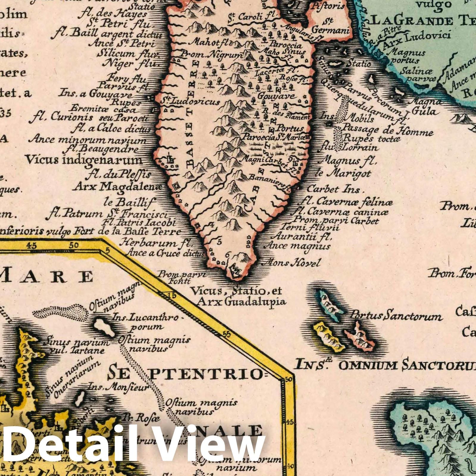 Caribbean Islands: Guadeloupe, Martinique, Dominica, Marie Galante - 1790 Historical Map Print